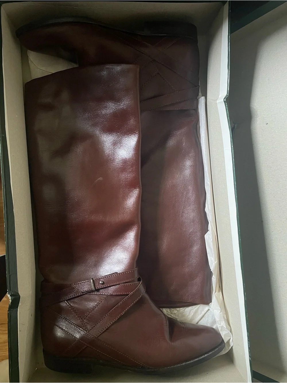 Vintage 1980s Charter Club Women's Knee High Leather Riding Boots Brown